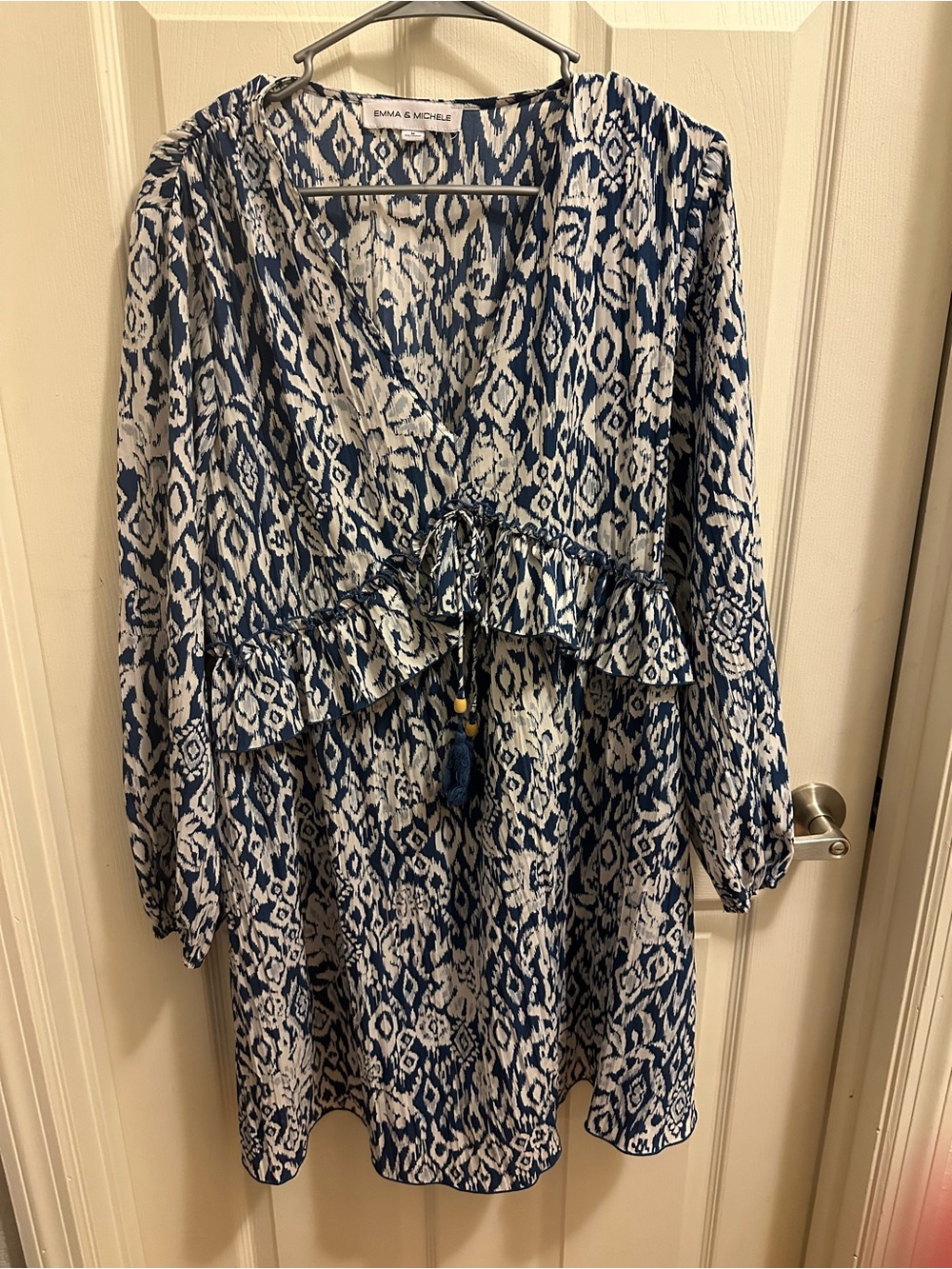 Emma & Michele Blue and White Printed Midi Dress